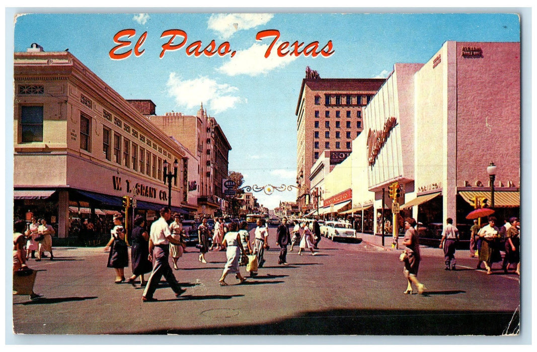 1962 Texas And Mesa Streets Downtown Buildings El Pas Texas TE People Postcard