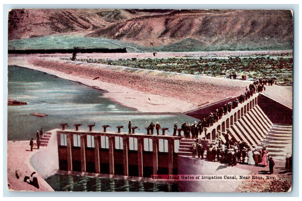 c1910's Head Gates Of Irrigation Canal Tourists Near Reno Nevada NE Postcard