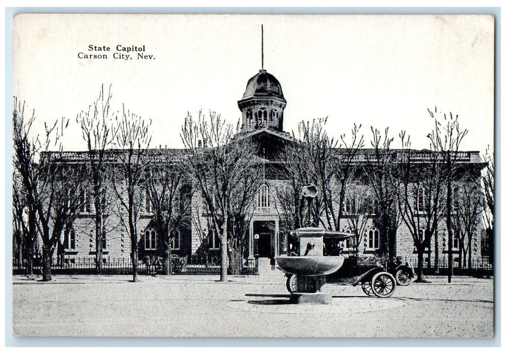 c1910's State Capitol Building Classic Cars Tower Carson City Nevada NE Postcard