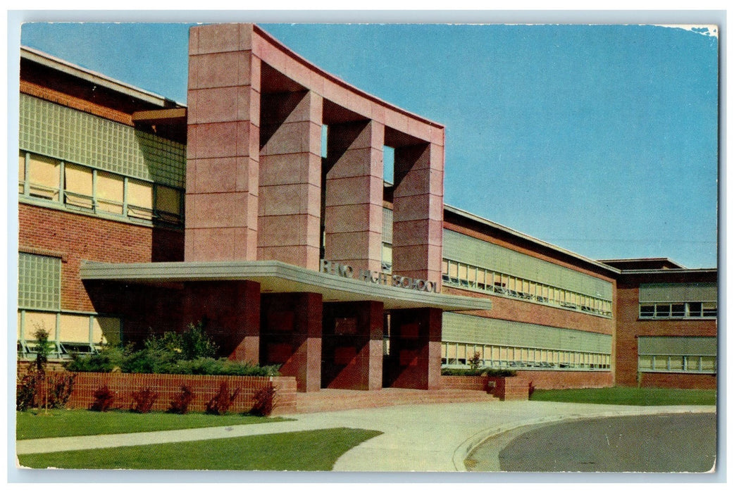 c1950's Reno High School Campus Building Entrance Pathways Reno Nevada Postcard