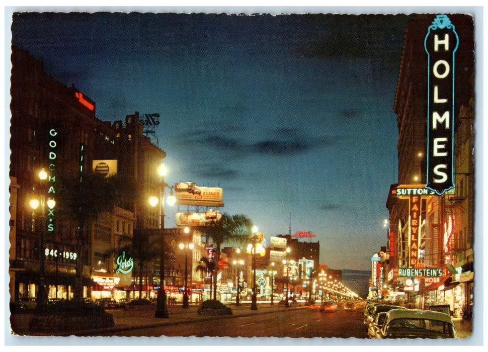 1967 Canal Street At Night Buildings New Orleans Louisiana LA Posted Postcard