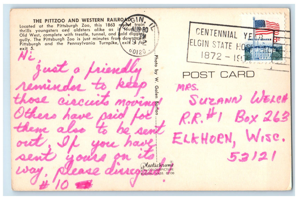 1972 Pittzoo & Western Railroad Pittsburgh Zoo Miniature Pittsburgh PA Postcard