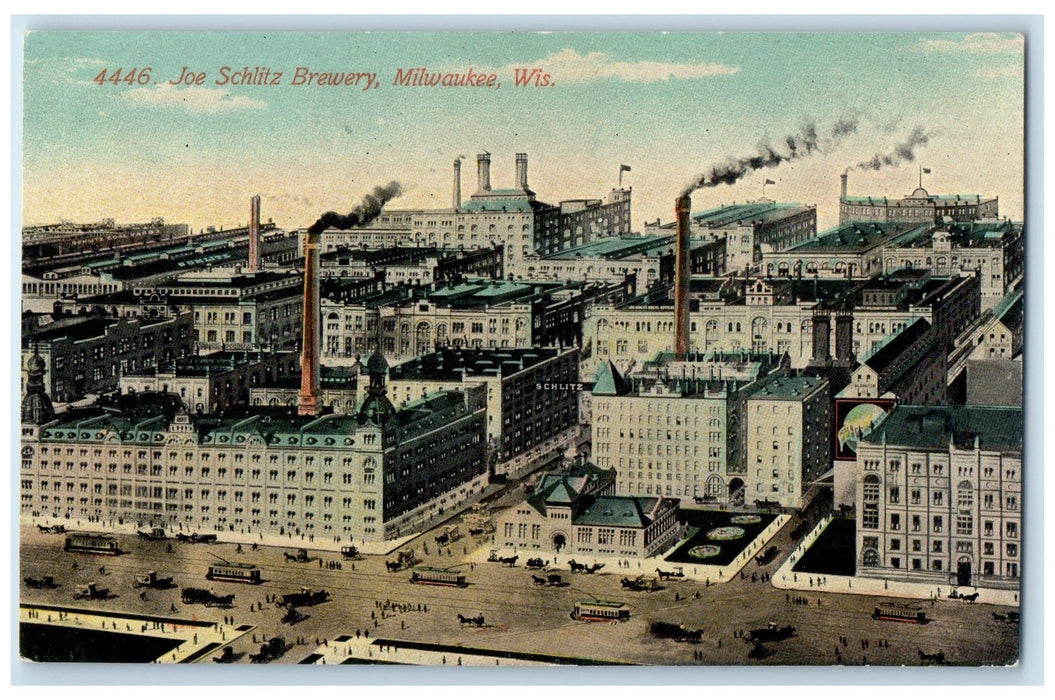 c1910 Joe Schlitz Brewery Building Street Cars Milwaukee Wisconsin WI Postcard