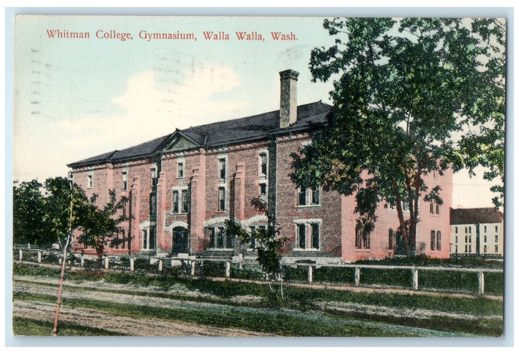 1908 Whitman College Gymnasium Building Road Walla Walla Washington WA Postcard