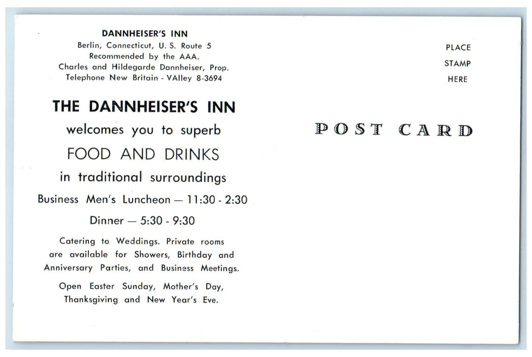 c1950 Dannheiser's Inn Hotel Resorts Restaurants Berlin Connecticut CT Postcard