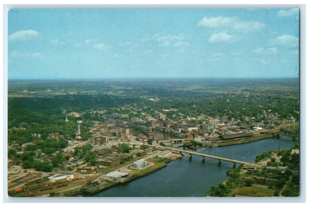 c1960's Aerial View Long Bridge And Buildings Bangor Maine ME Unposted Postcard