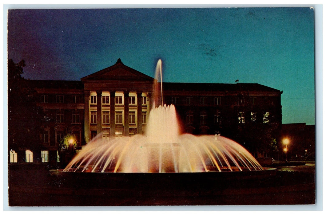 1962 Purdue University Loeb Fountain At Night West Lafayette Indiana IN Postcard