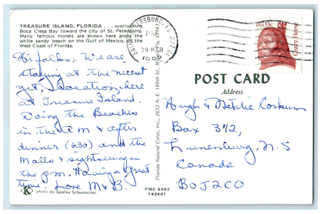 1982 Boca Ciega Bay Treasure Island Florida St. Petersburg FL Posted Postcard