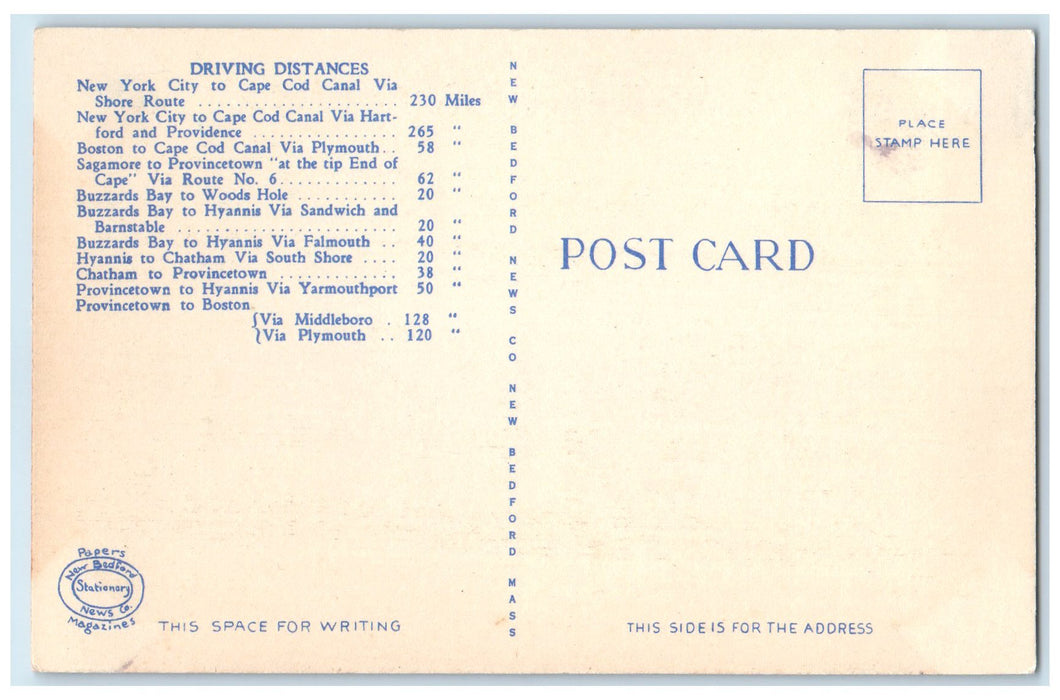 c1940's Tourists Auto Map Cape Cod Massachusetts MA Unposted Vintage Postcard