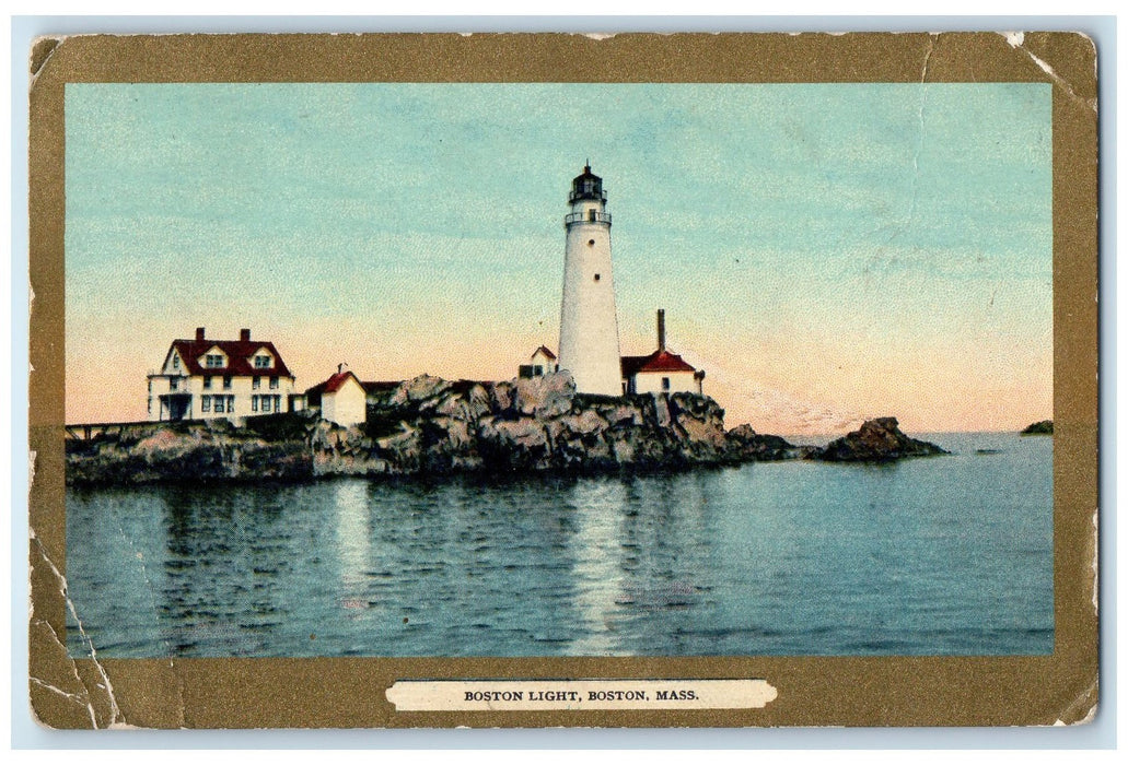 1910 Boston Lighthouse And Rocks Boston Massachusetts MA Posted Vintage Postcard