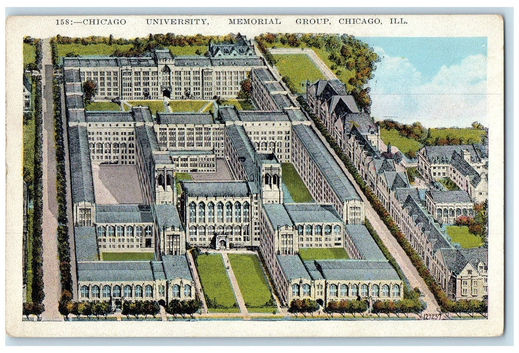 1927 Aerial View Chicago University Memorial Group Chicago Illinois IL Postcard