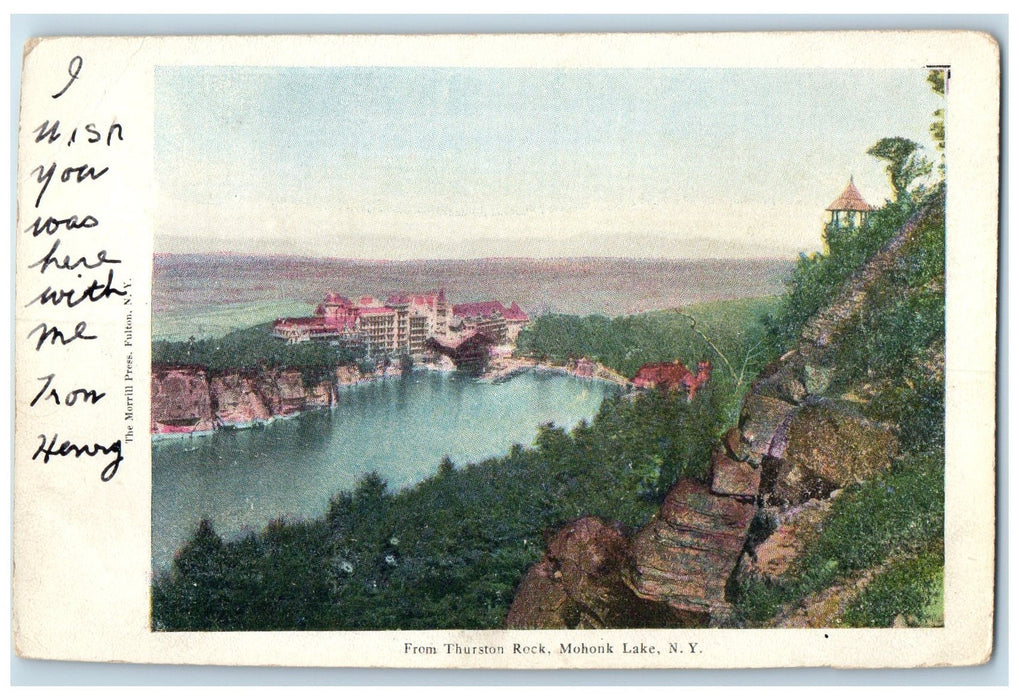 c1905 From Thurston Rock Aerial View Building Mohonk Lake New York NY Postcard