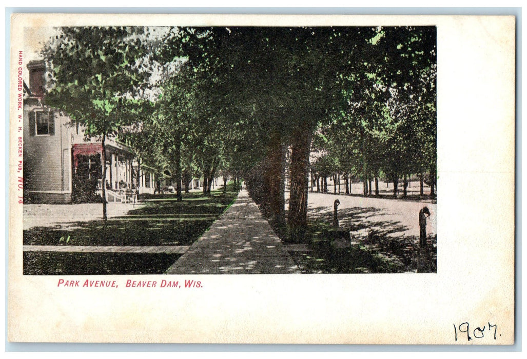 c1905's Park Avenue Dirt Road Pathways Building Beaver Dam Wisconsin WI Postcard