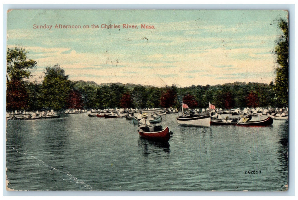 1916 Sunday Afternoon On The Charles River Waltham Massachusetts MA Postcard