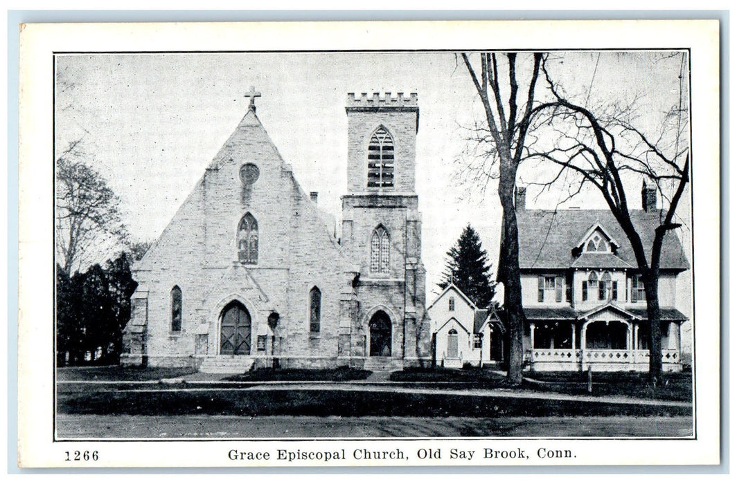 c1920's Grace Episcopal Church Cross Tower Old Say Brook Connecticut CT Postcard