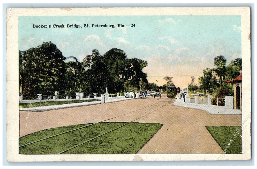 c1910's Booker's Creek Bridge St. Petersburg Florida FL Unposted Cars Postcard