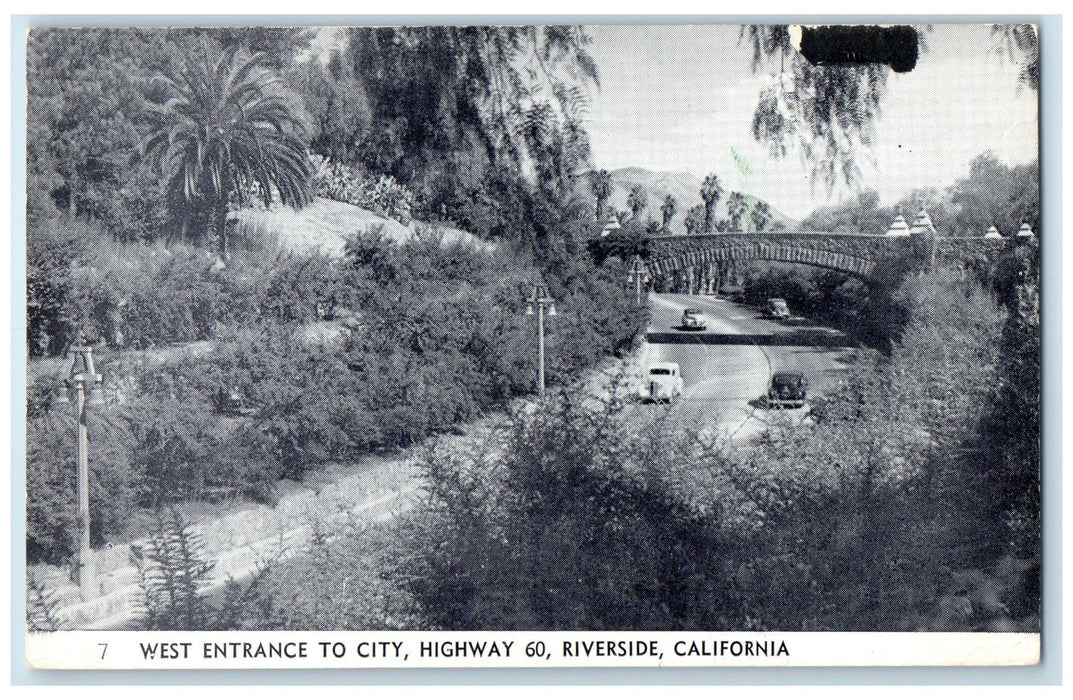 c1960's West Entrance To City Riverside California CA Unposted Cars Postcard