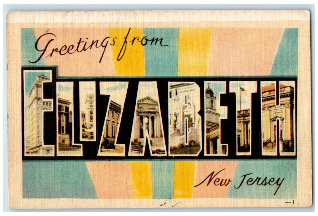 1944 Greetings From Elizabeth Buildings Multiview New Jersey NJ Posted Postcard