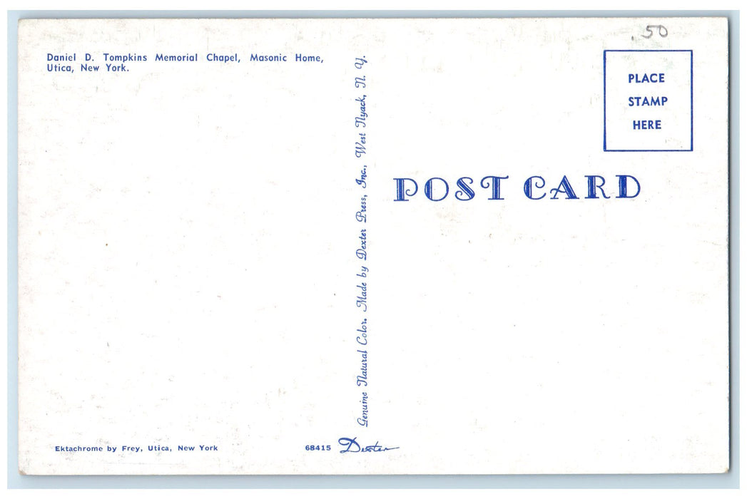 c1960's Daniel D. Tompkins Memorial Chapel Exterior Utica New York NY Postcard