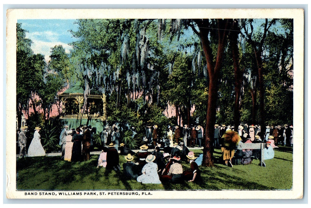 c1920's Band Stands Williams Park Shows Crowd St. Petersburg Florida FL Postcard