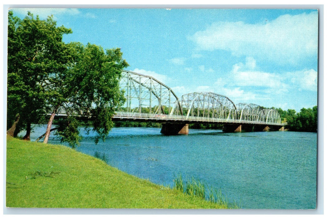 c1950 Vacationists Cross Wisconsin River On Bridge Nekoosa Wisconsin WI Postcard