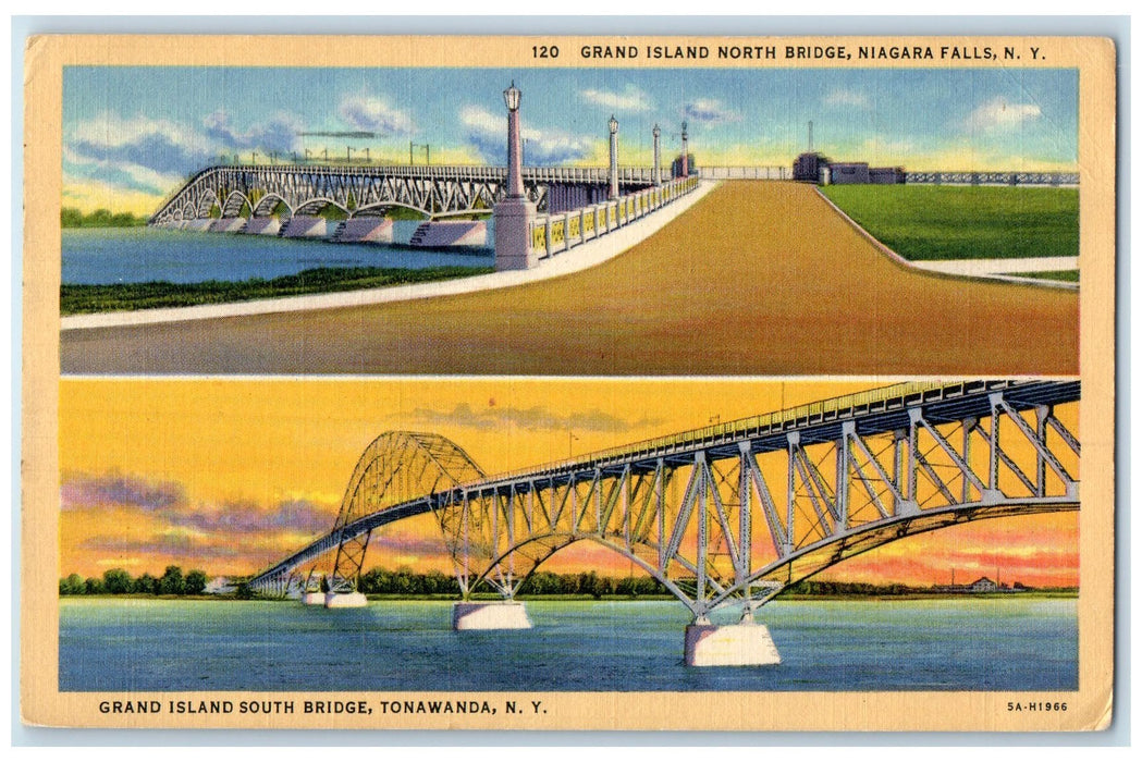 c1940's Grand Island Bridges North Niagara Falls & South Tonawanda NY Postcard