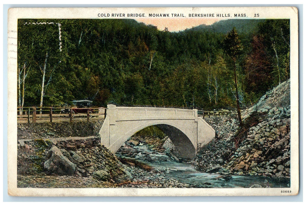 1928 Cold River Bridge Mohawk Trail Berkshire Hills Massachusetts MA Postcard
