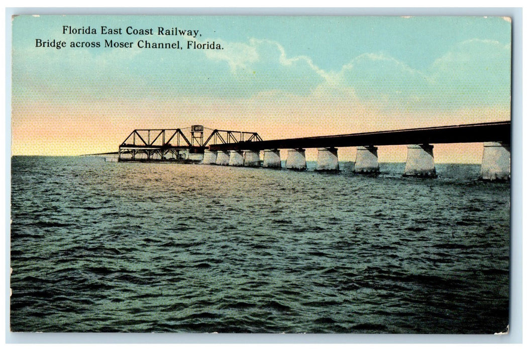 c1950's Florida's East Coast Railway Bridge Across Moser Channel FL Postcard