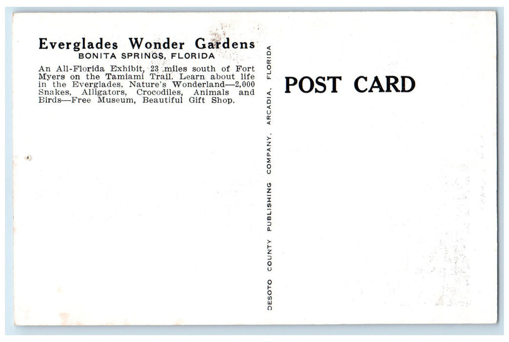 c1950's Sand Hill Crane Everglades Wonder Gardens Bonita Springs FL Postcard