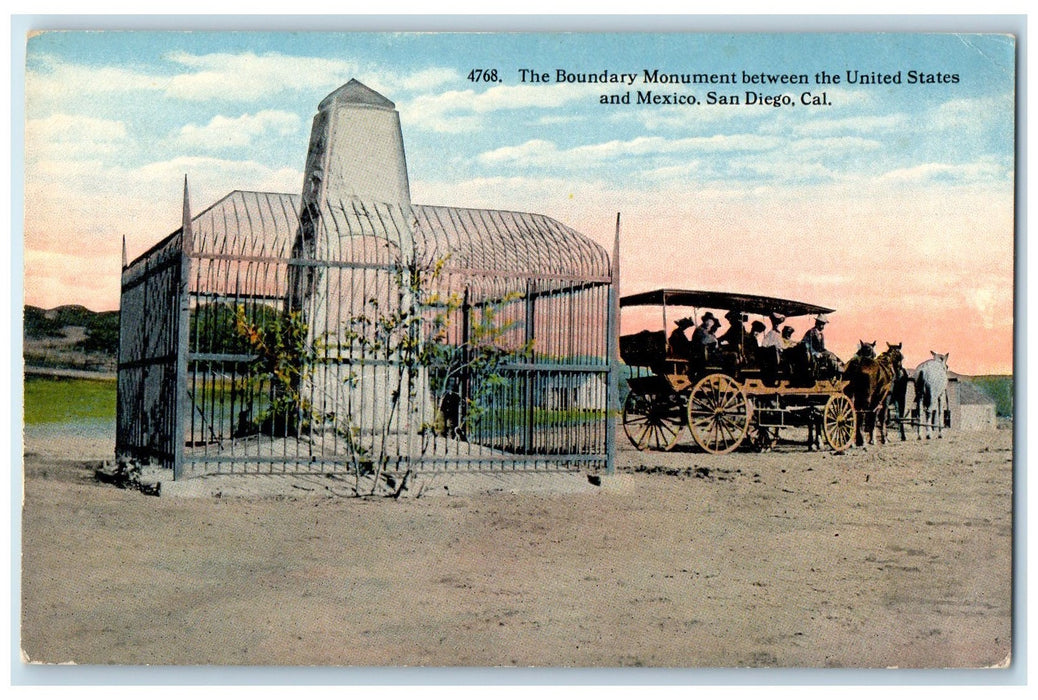 c1910 Boundary Monument United States & Mexico San Diego California CA Postcard