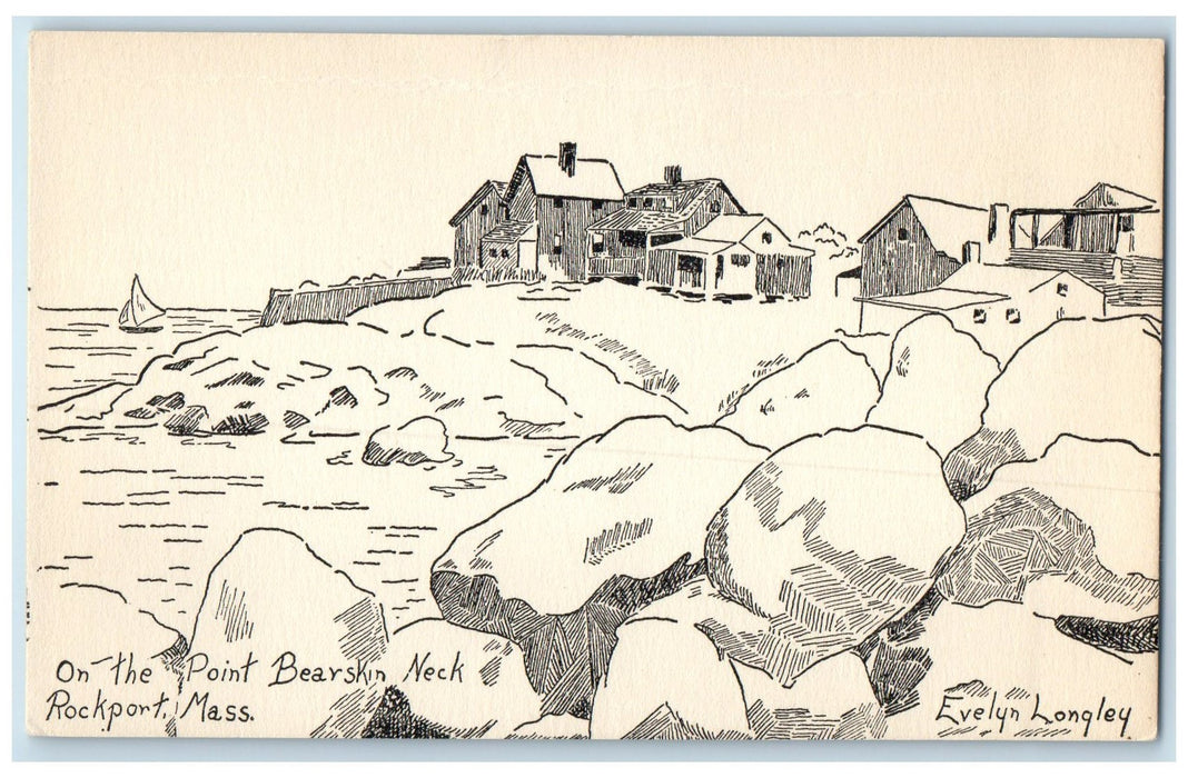 c1905 On The Point Bearskin Neck Drawing Art Rockport Massachusetts MA Postcard