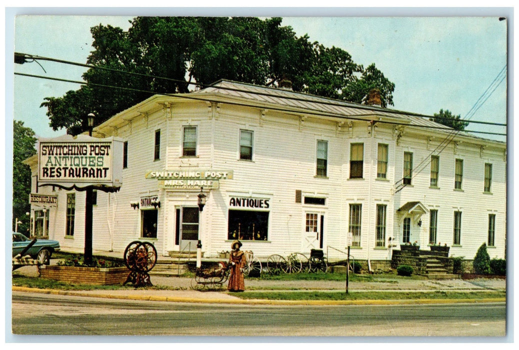 c1950's Switching Post Antiques Restaurant Wheels Roadside Windsor OH Postcard