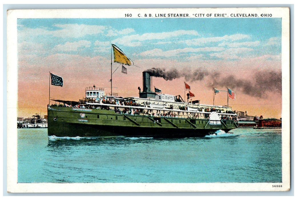 1931 C & B Line Steamer City Of Erie Passenger Ship Cleveland Ohio OH Postcard