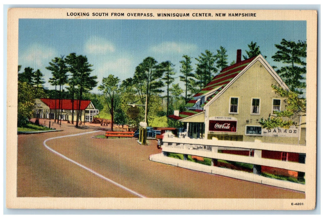 c1940 South From Overpass Curve Road Winnisquam Center New Hampshire NH Postcard