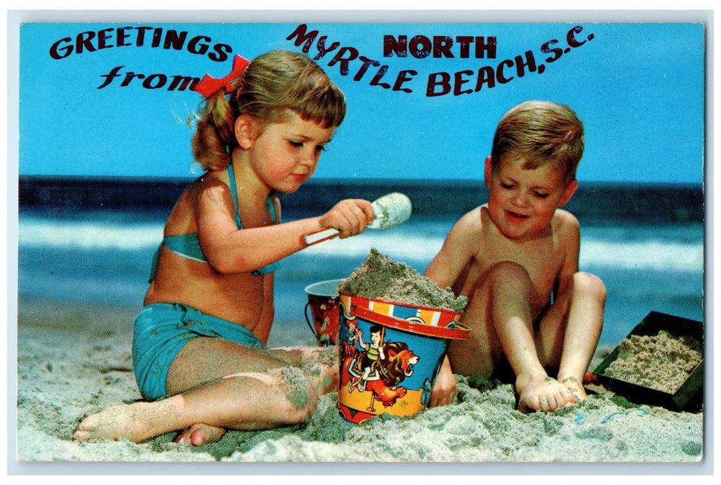 c1950 Greetings From North Myrtle Beach Kids Playtime South Carolina SC Postcard