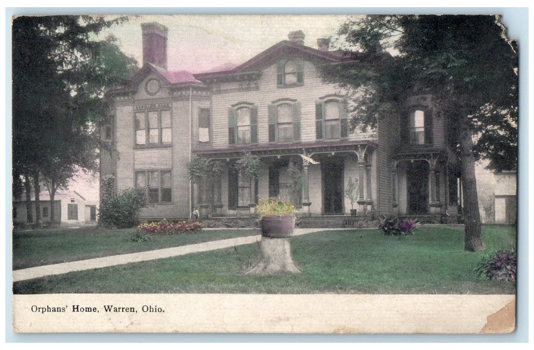 c1920's Orphan's Home Building Pathways Ground Porch Warren Ohio OH Postcard