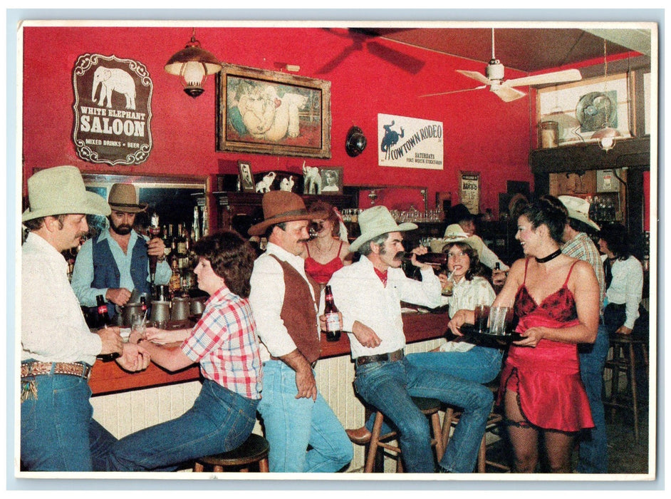 1989 White Elephant Saloon Bar Interior Customers Forth Worth Texas TX Postcard