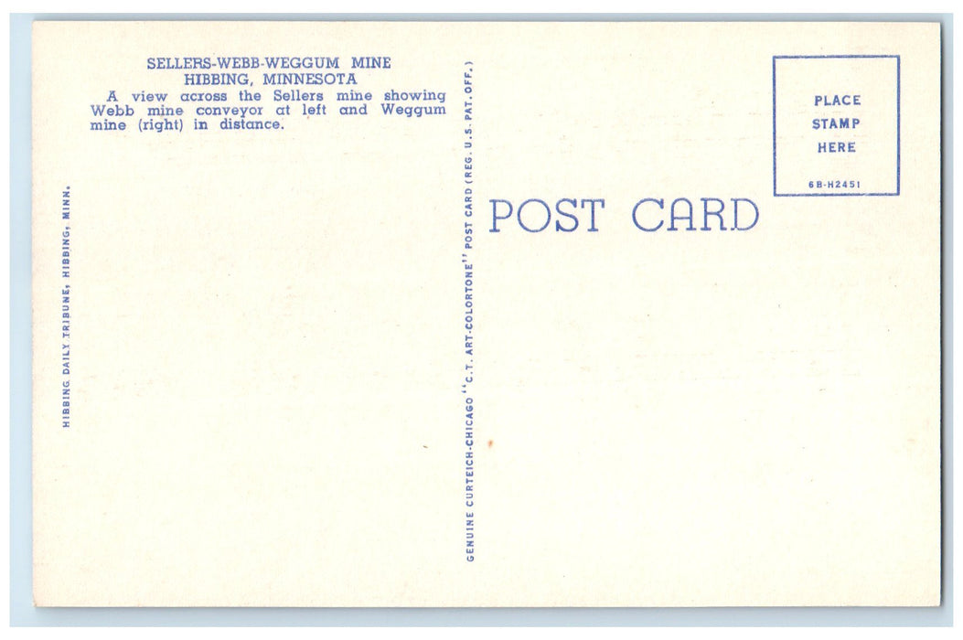 c1940's Sellers Webb Weggum Mine Gigantic Conveyor Hibbing Minnesota MN Postcard
