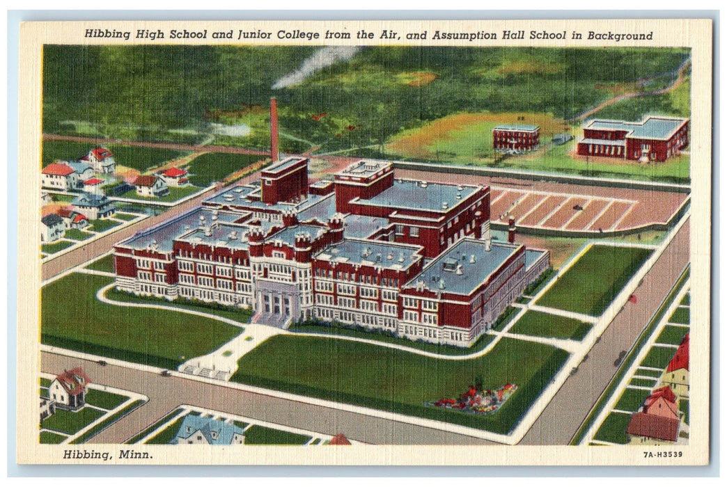 c1940 Hibbing High School College Campus Building Hibbing Minnesota MN Postcard
