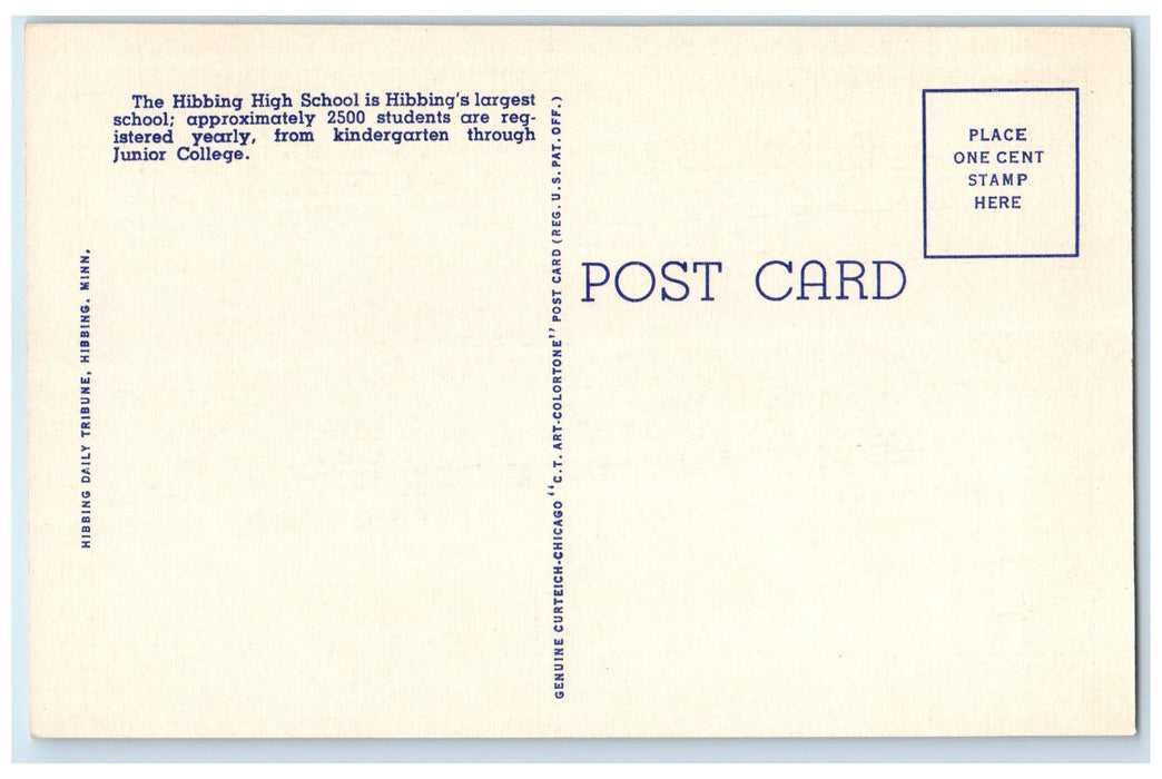 c1940 Hibbing High School College Campus Building Hibbing Minnesota MN Postcard