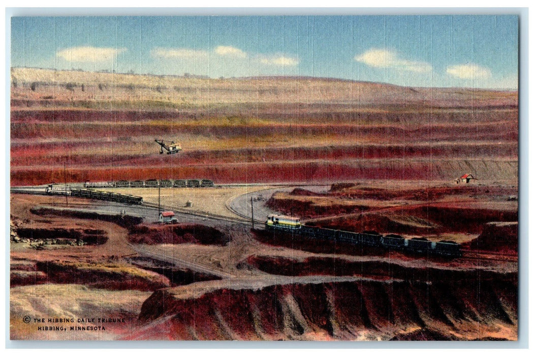 c1940's Hull Rust Mine Hibbing Diesel Locomotive Ore Train Minnesota MN Postcard