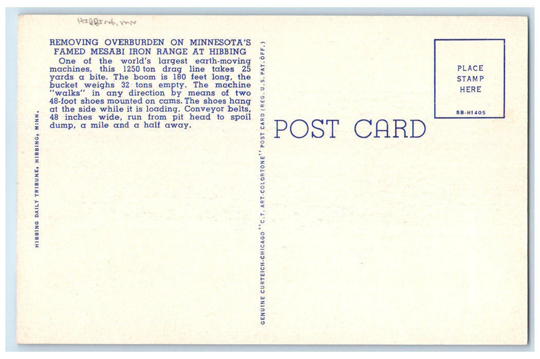 c1940 Removing Overburden Famed Mesabi Iron Range Hibbing Minnesota MN Postcard