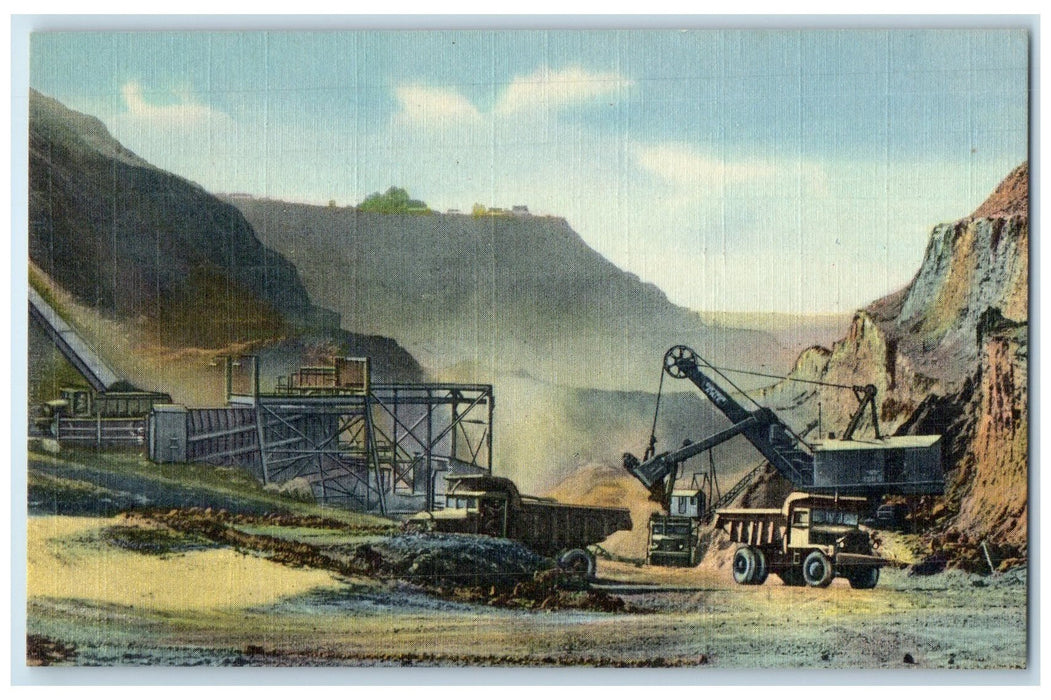 c1940's Weggum Mine Loading And Dumping iron Ore Hibbing Minnesota MN Postcard