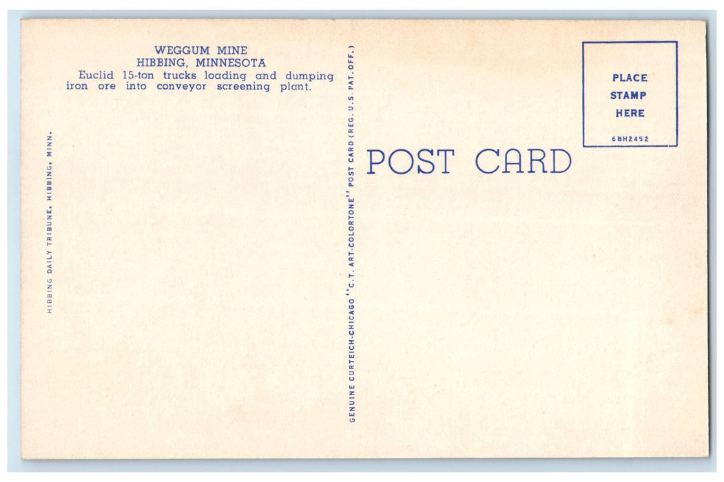 c1940's Weggum Mine Loading And Dumping iron Ore Hibbing Minnesota MN Postcard