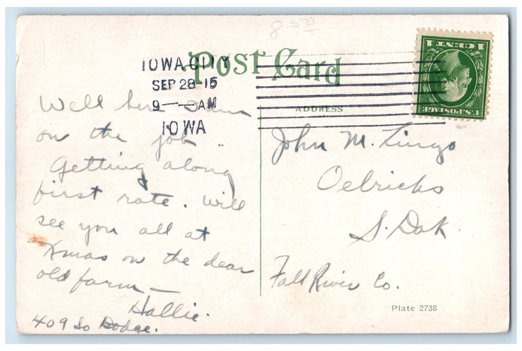 c1910 Birds Eye View Business District Building Tower Iowa City Iowa IA Postcard