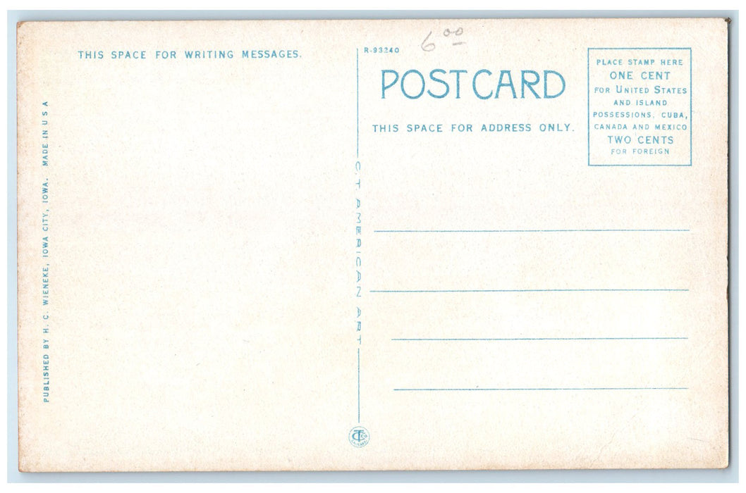 c1920's Aeroplane View University Of Iowa Bridge Lake Iowa City Iowa IA Postcard