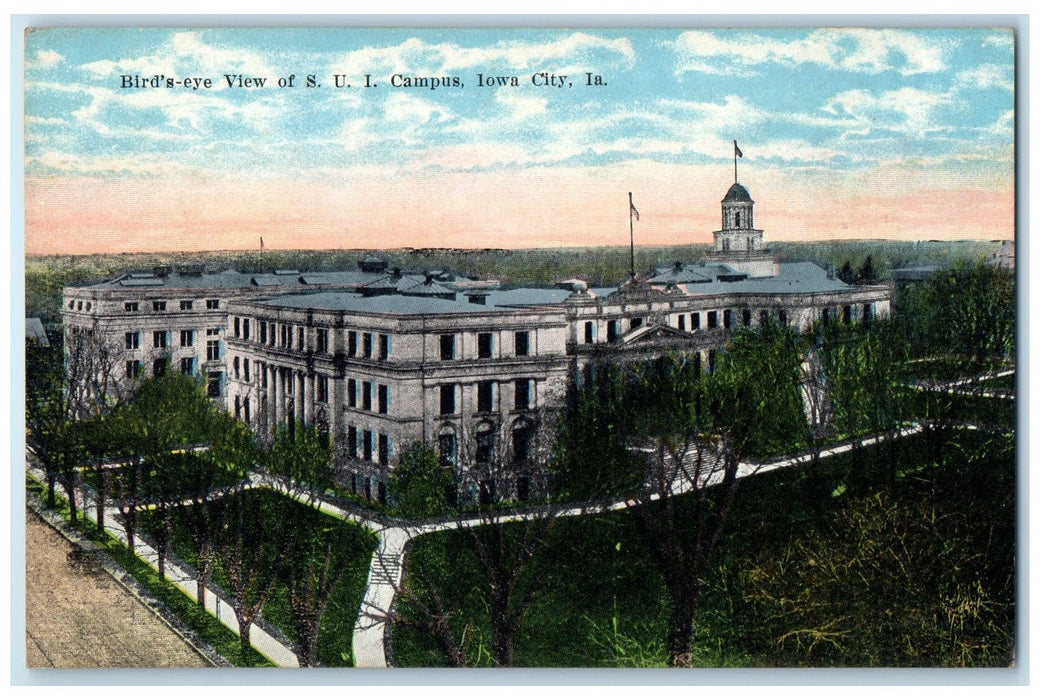 c1910's Birds Eye View SUI Campus Dirt Road Building Iowa City Iowa IA Postcard