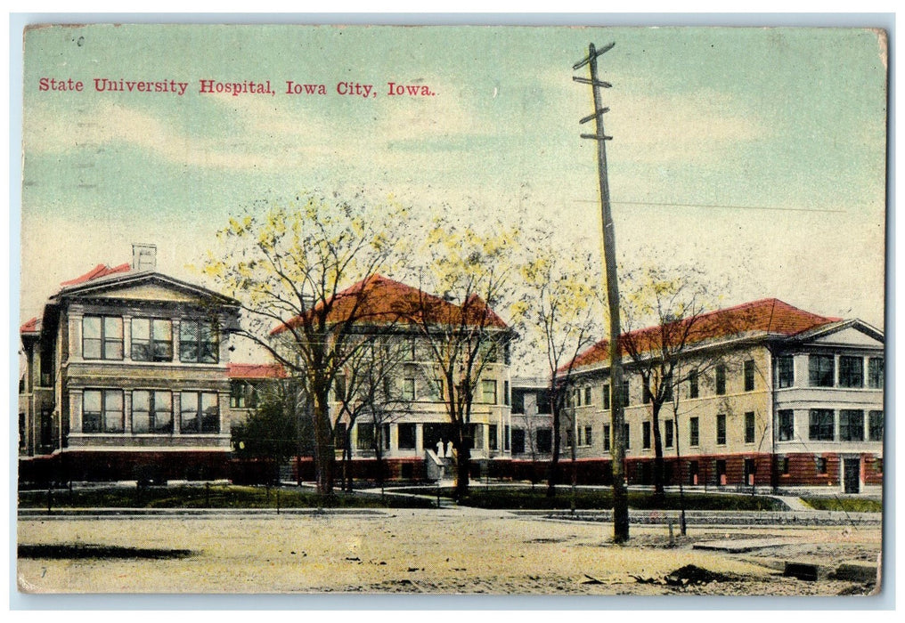 1918 State University Hospital Building Dirt Road Iowa City Iowa IA Postcard