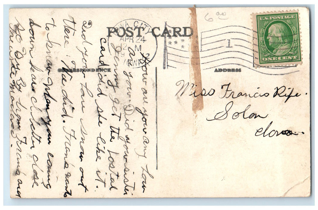 1912 SUI Liberal Art's Building Lady On Pathway Entrance Iowa City IA Postcard