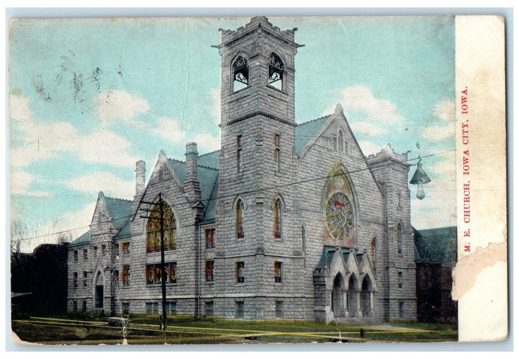 1910 Methodist Episcopal Church Building Tower Pathways Iowa City IA Postcard